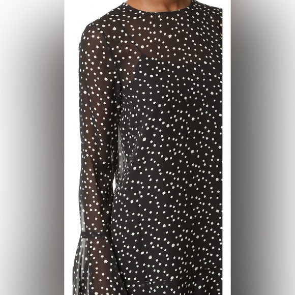 NWT Theory Marah Stat-print Black Sheer Long Bell Sleeve Silk Dress 2 MSRP: $395 - Picture 6 of 16